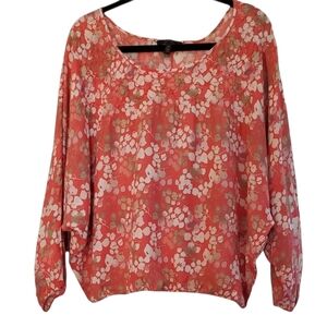 Jessica Simpson Cropped Peasant Floral Top In Coral Bat Wing Long Sleeve Size M